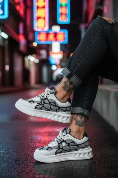 Adidasi dama casual, albi cu gri, VLT L77