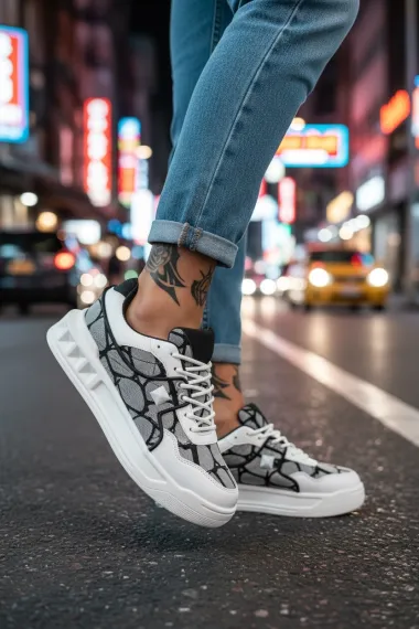 Adidasi dama casual, albi cu gri, VLT L77