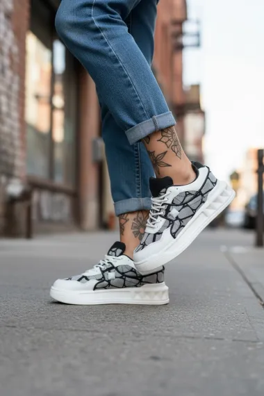 Adidasi dama casual, albi cu gri, VLT L77