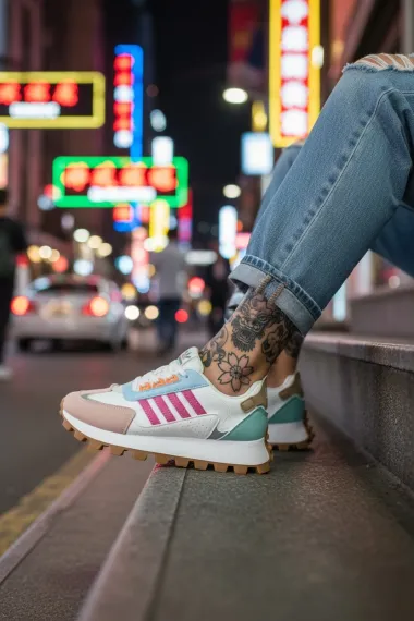 Adidasi dama casual, alb cu roz, LA249