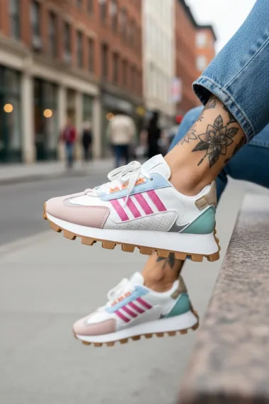 Adidasi dama casual, alb cu roz, LA249