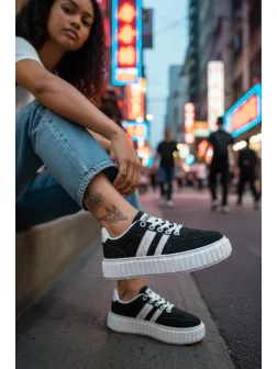 Adidasi dama casual, negri cu alb , LA351