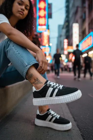 Adidasi dama casual, negri cu alb , LA351