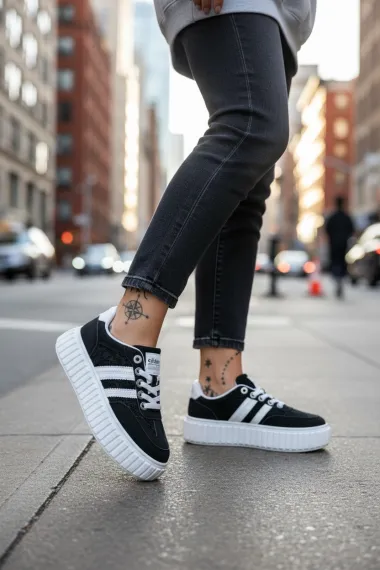 Adidasi dama casual, negri cu alb , LA351