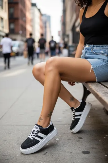 Adidasi dama casual, negri cu alb , LA351