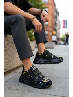 Adidasi barbati casual, negri cu auriu L21