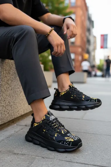 Adidasi barbati casual, negri cu auriu L21 N4-4