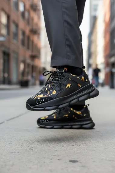 Adidasi barbati casual, negri cu auriu L21 N4-4