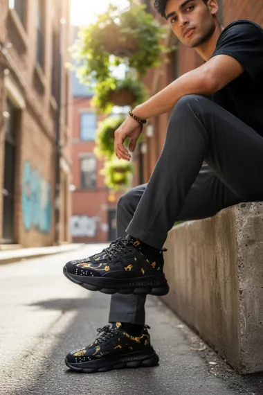 Adidasi barbati casual, negri cu auriu L21 N4-4