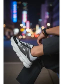 Adidasi barbati casual, albi cu negru L21