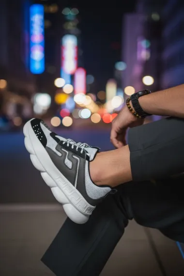 Adidasi barbati casual, albi cu negru L21