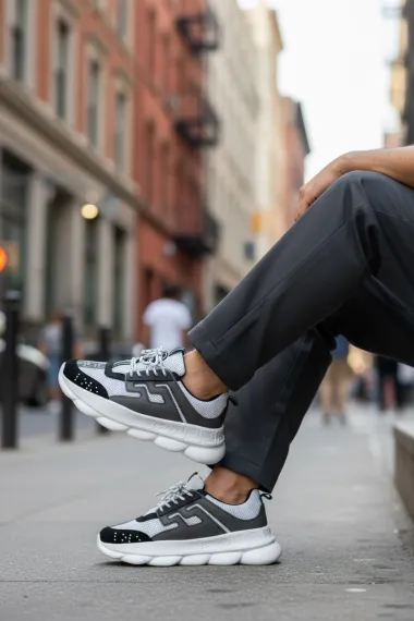 Adidasi barbati casual, albi cu negru L21