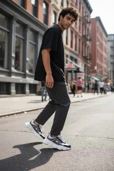 Adidasi barbati casual, albi cu negru L21