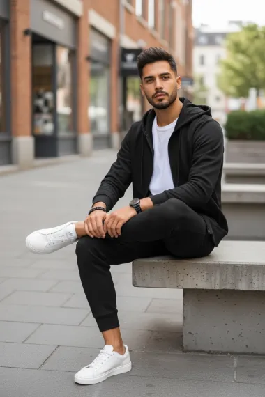 Trening barbati negru pantaloni + hanorac B6115 55