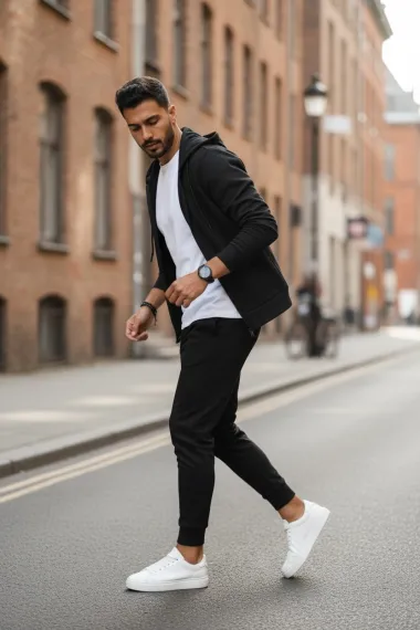 Trening barbati negru pantaloni + hanorac B6115 55