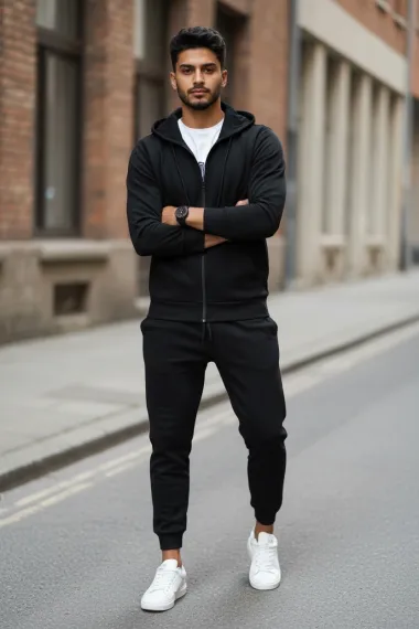 Trening barbati negru pantaloni + hanorac B6115 55