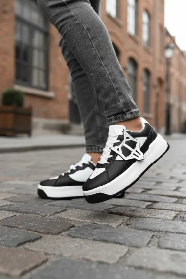 Adidasi barbati casual WOLF, albi cu negru 080 N11-2