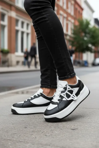 Adidasi barbati casual WOLF, albi cu negru 080 N11-2