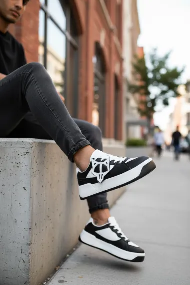 Adidasi barbati casual WOLF, albi cu negru 080 N11-2