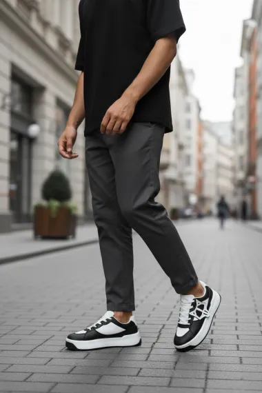 Adidasi barbati casual WOLF, albi cu negru 080 N11-2