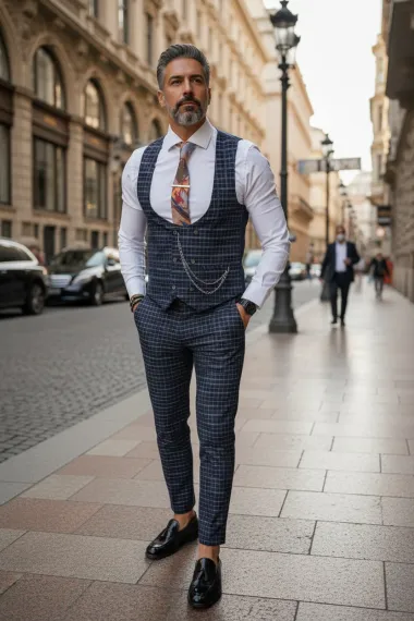 Compleu barbati bleumarin Vesta + Pantaloni B1458 X1