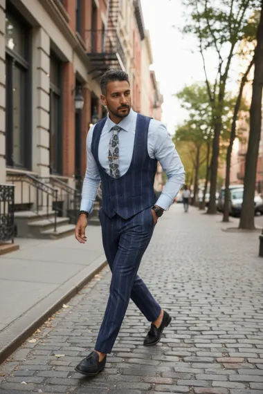 Compleu barbati Vesta + Pantaloni bleumarin B5517 K3