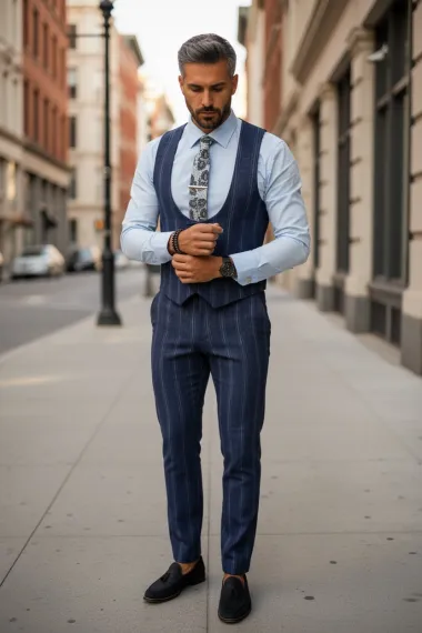 Compleu barbati Vesta + Pantaloni bleumarin B5517 K3