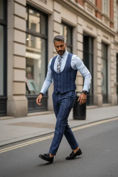 Compleu barbati Vesta + Pantaloni bleumarin B5517 K3