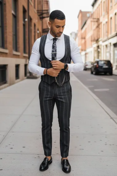 Compleu barbati Vesta + Pantaloni negru B5517 V3-3