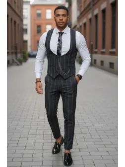 Compleu barbati Vesta + Pantaloni negru B5517 V3-3