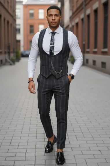 Compleu barbati Vesta + Pantaloni negru B5517 V3-3