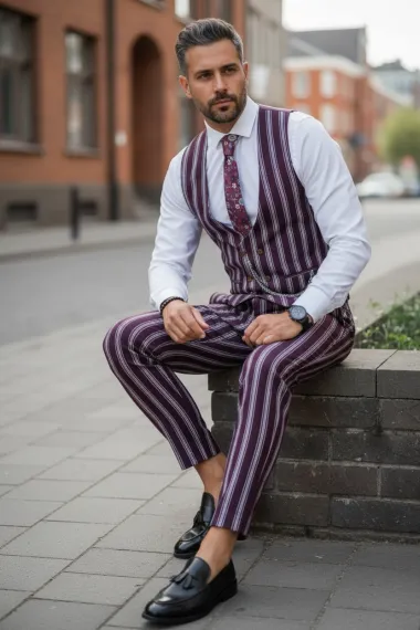 Compleu barbati Vesta + Pantaloni grena B7922 Z1