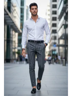 Pantaloni barbati eleganti gri B1301 110-3