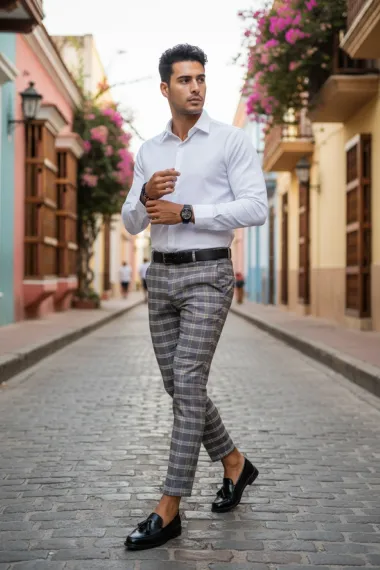 Pantaloni barbati eleganti regular fit in carouri B1553 Z4-2