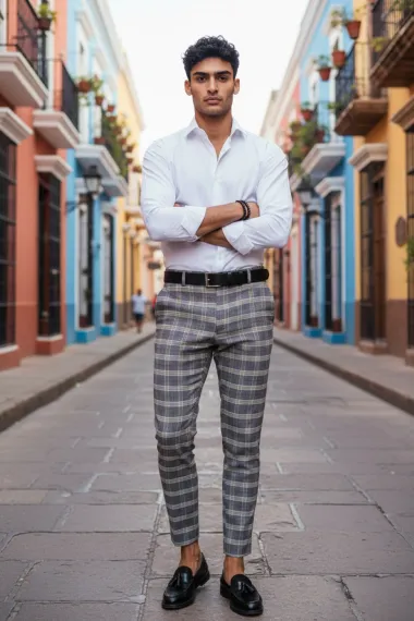 Pantaloni barbati eleganti regular fit in carouri B1553 Z4-2