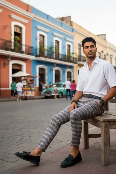 Pantaloni barbati eleganti regular fit in carouri B1553 Z4-2