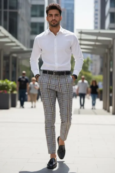 Pantaloni barbati eleganti in carouri gri B1559 B5-2