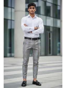 Pantaloni barbati eleganti in carouri gri B1559 B5-2