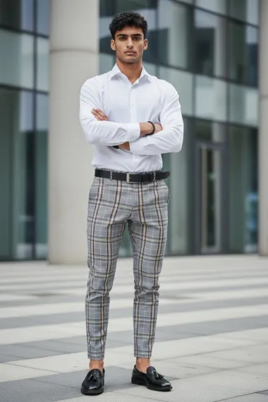 Pantaloni barbati eleganti in carouri gri B1559 B5-2