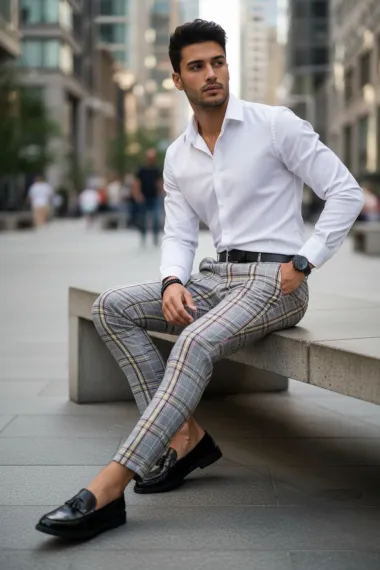 Pantaloni barbati eleganti in carouri gri B1559 B5-2