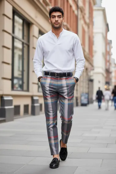 Pantaloni barbati eleganti in carouri gri B1563 B6-3.1