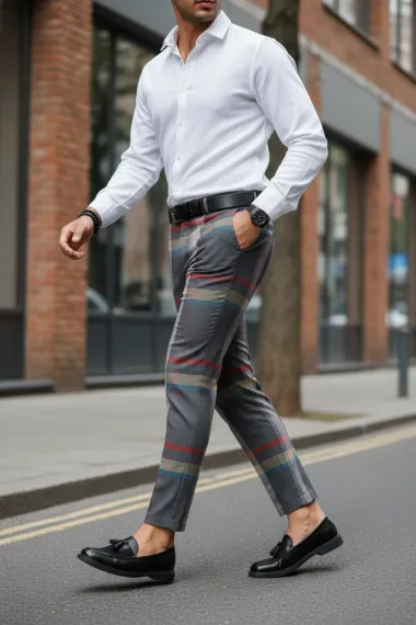 Pantaloni barbati eleganti in carouri gri B1563 B6-3.1