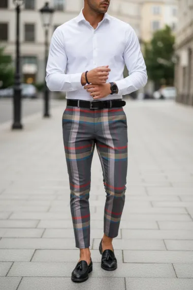 Pantaloni barbati eleganti in carouri gri B1563 B6-3.1