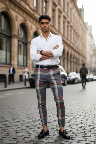 Pantaloni barbati eleganti in carouri gri B1563 B6-3.1