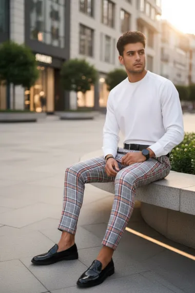 Pantaloni barbati eleganti in carouri B1889 B12-4