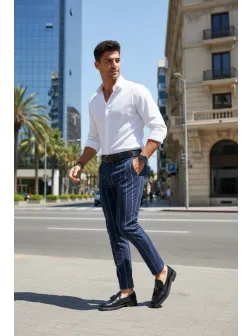 Pantaloni barbati eleganti in dungi B1901 I14-1.2 Pantaloni barbati eleganti in dungi B1901 I14-1.2