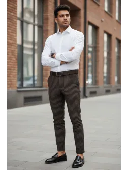 Pantaloni barbati eleganti maro B5357 N2-5.3 Pantaloni barbati eleganti maro B5357 N2-5.3