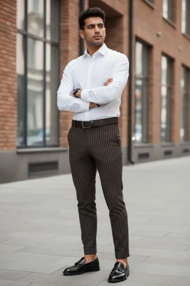 Pantaloni barbati eleganti maro B5357 N2-5.3