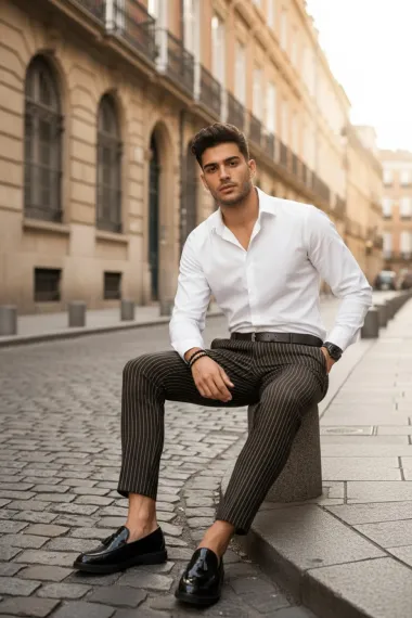 Pantaloni barbati eleganti maro B5357 N2-5.3