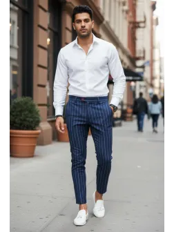 Pantaloni barbati eleganti bleumarin B7871 F1-4.1.2 S3-1